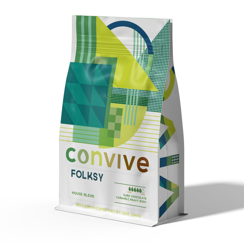 Convive Coffee's Folksy House Blend, the coffee that lives in our regulars' homes. Best coffee available online.